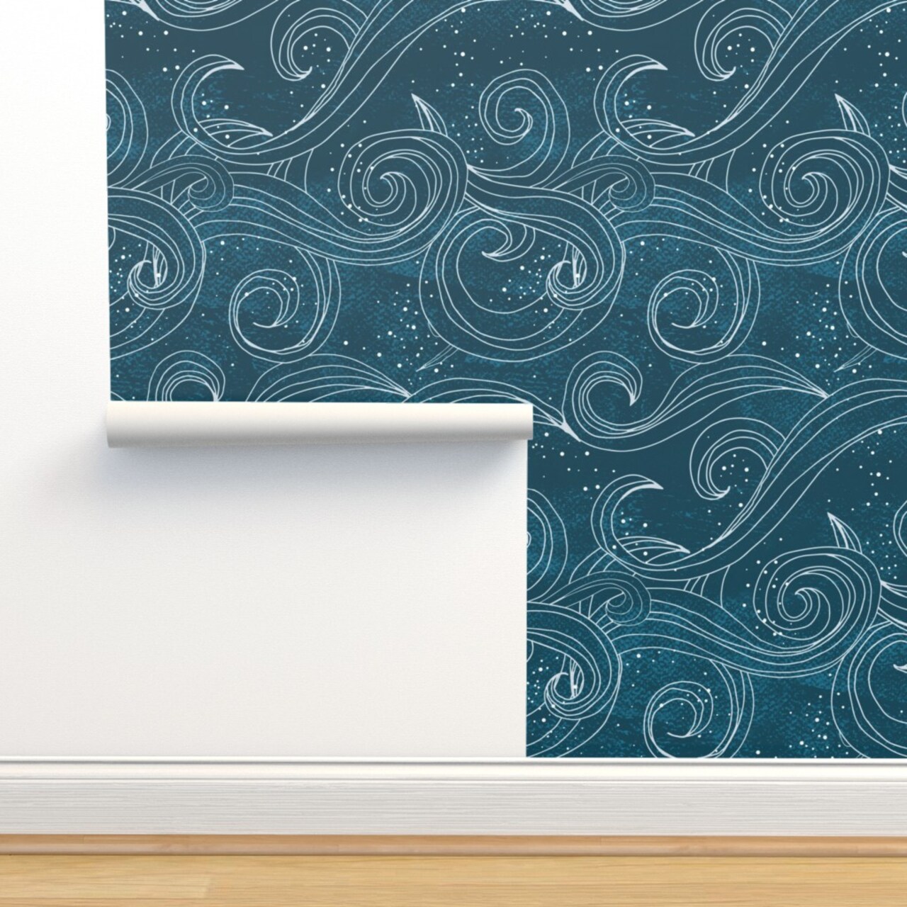 Wild Waves Mermaid Ocean Sea Whimsical Abstract Midnight Magical Custom Removable Wallpaper by Spoonflower Peel & Stick Wallpaper 2FT Wide